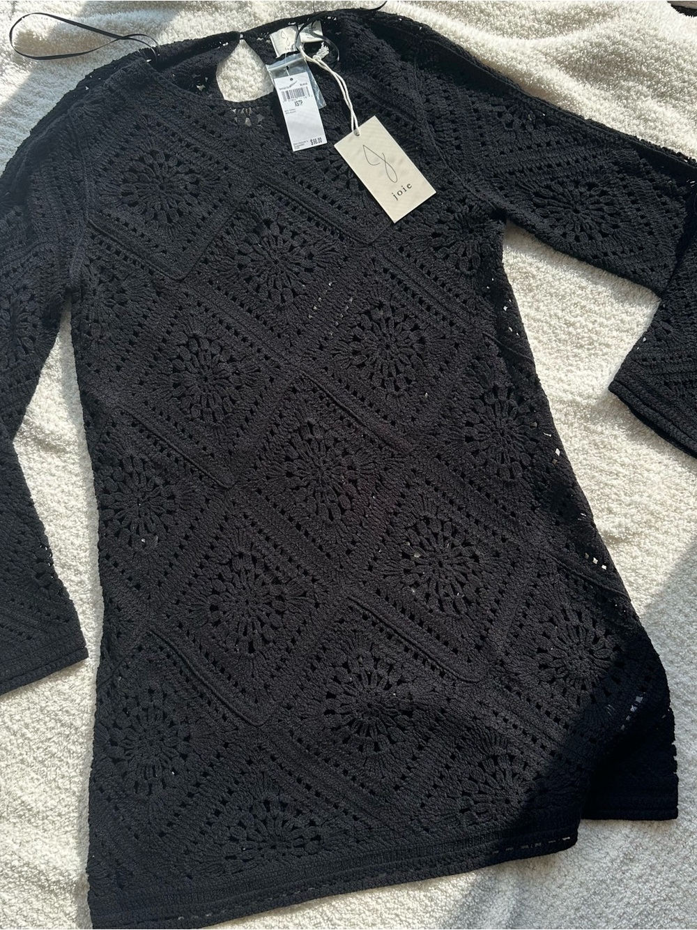 Joie Black Crochet Mini Dress with Long Sleeves